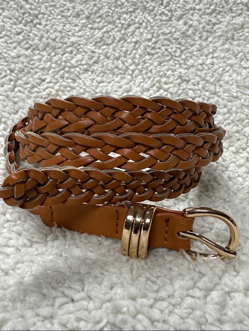 Ultra Skinny Braided Belt Woman’s  Carmel  Brown Vegan Leather Belt, L / XL